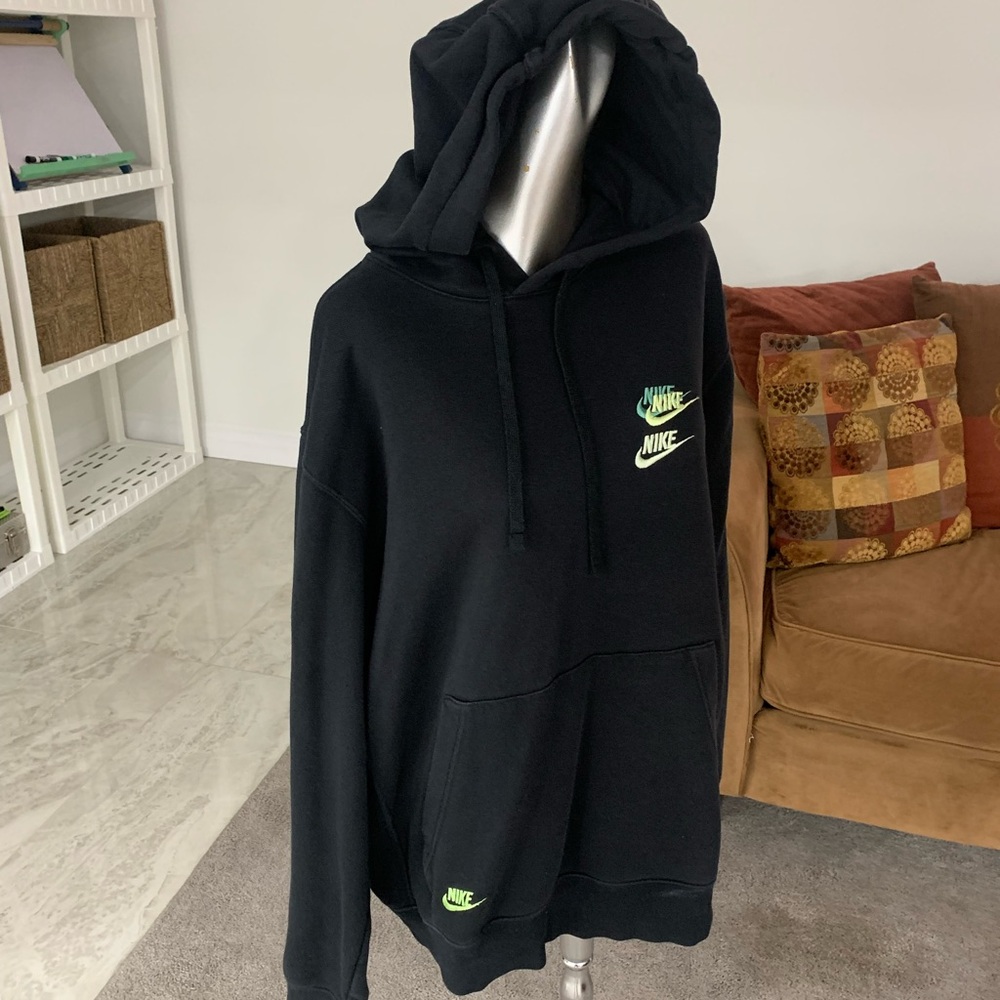 Nike Black Hoodie with Vibrant Green Accents